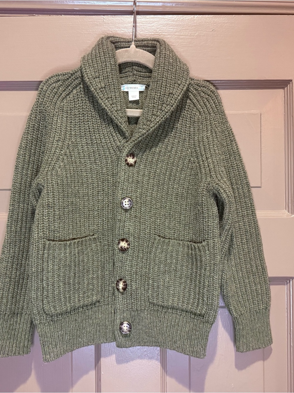 Crewcuts Olive Green Shawl Collar Button-Up Cardigan